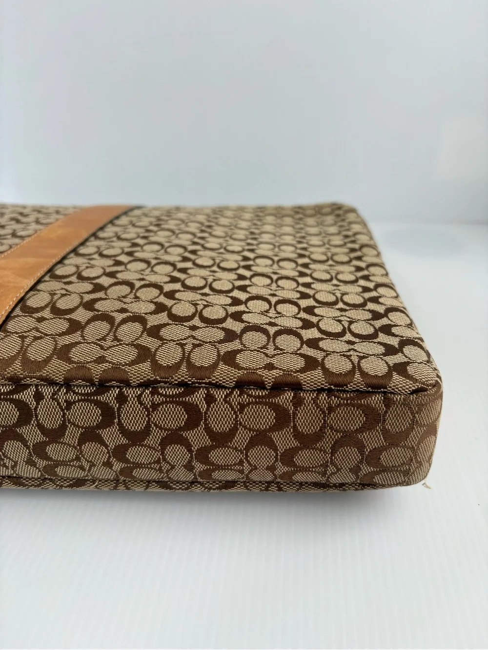 Coach Brown Signature Canvas Laptop Sleeve with Tan Stripe